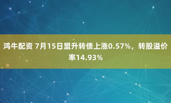 鸿牛配资 7月15日盟升转债上涨0.57%，转股溢价率14.93%